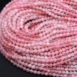 Genuine Madagascar Pink Rose Quartz Micro Faceted 4mm Round Beads Diamond Cut Pink Gemstone 16&quot; Strand