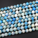 AAA+ Rare Blue Azurite In Calcite Beads 6mm 8mm 10mm 12mm Round Beads from Pakistan Afghanistan Where K2 is Found 15.5" Strand