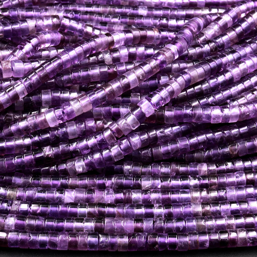 Natural Purple Amethyst 4mm Heishi Rondelle Beads 15.5&quot; Strand