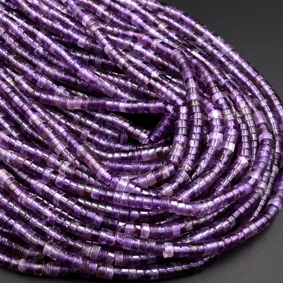 Natural Purple Amethyst 4mm Heishi Rondelle Beads 15.5&quot; Strand