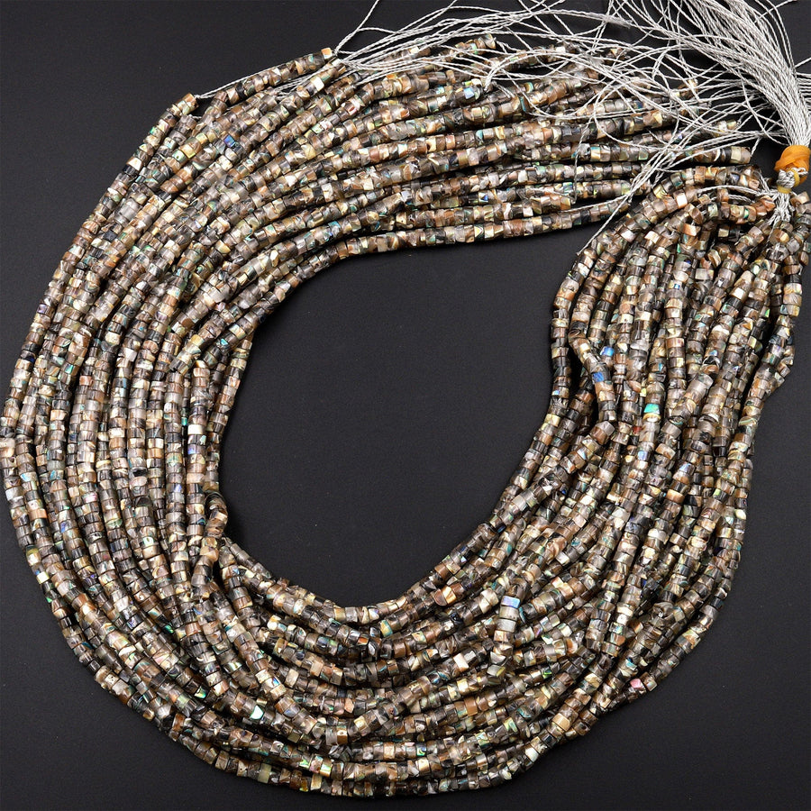 Natural Abalone 4mm Heishi Rondelle Beads 15.5&quot; Strand