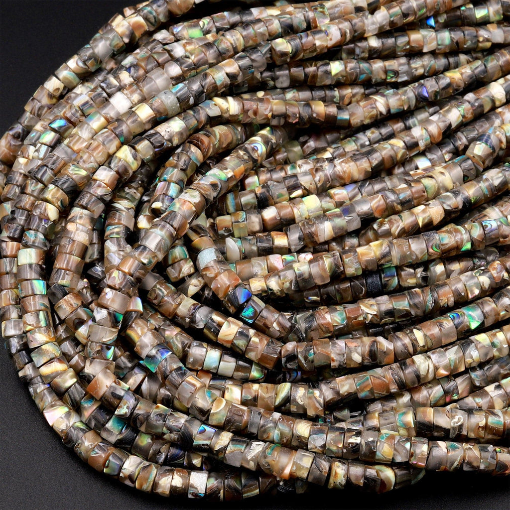 Natural Abalone 4mm Heishi Rondelle Beads 15.5&quot; Strand