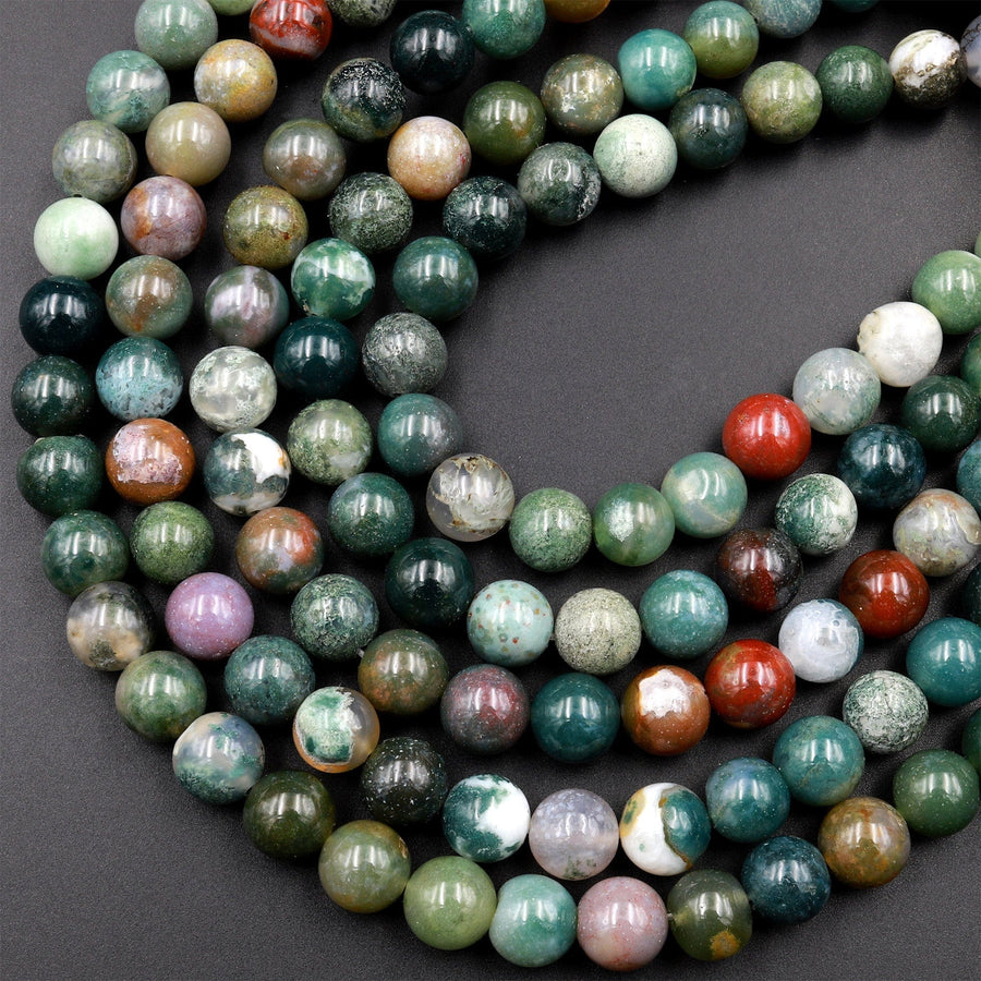 Natural Indian Agate 3mm 4mm 6mm 8mm 10mm Smoot Round Beads Aka Fancy Jasper 15.5&quot; Strand