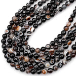 Natural Black Sardonyx Agate 8mm Round Beads AAA Grade Amazing Eyes Bands Veins Antique Boho Mala Beads 15.5&quot; Strand