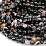 Natural Black Sardonyx Agate 8mm Round Beads AAA Grade Amazing Eyes Bands Veins Antique Boho Mala Beads 15.5&quot; Strand