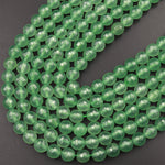 Faceted Green Chalcedony 6mm 8mm Round Beads Vibrant Emerald Green Stone 15.5&quot; Strand