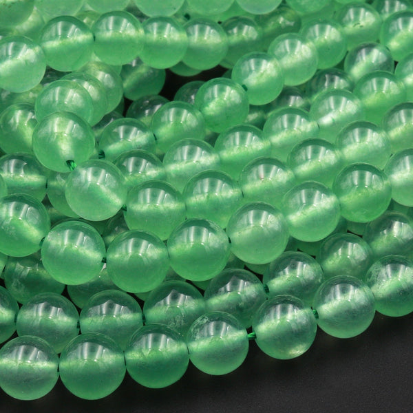 Green Chalcedony 6mm 8mm 10mm Smooth Round Beads Vibrant Emerald Green Stone 15.5&quot; Strand