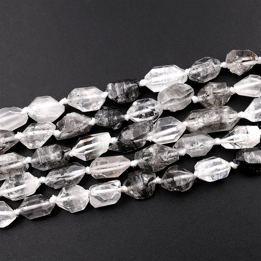 Natural Raw Rough Tibetan Quartz Beads Drilled Double Terminated Points Super Clear Freeform Real Natural Crystal Nugget 15.5&quot; Strand