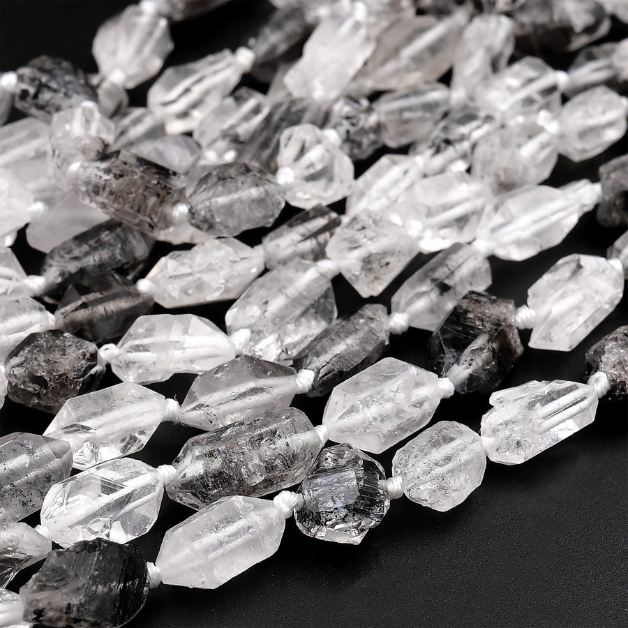 Natural Raw Rough Tibetan Quartz Beads Drilled Double Terminated Points Super Clear Freeform Real Natural Crystal Nugget 15.5&quot; Strand