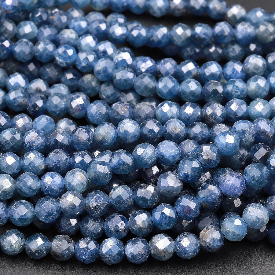 Natural Burma Blue Sapphire Faceted 4mm 5mm Round Beads 15.5&quot; Strand