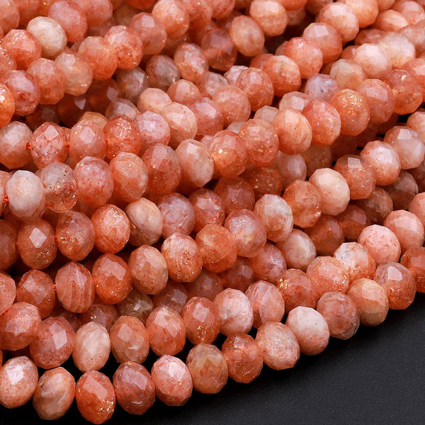 Fiery Natural Sunstone Faceted Rondelle Beads 4mm 5mm 6mm 15.5&quot; Strand