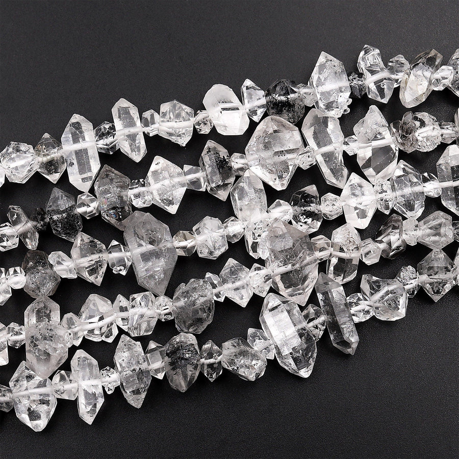 Natural Tibetan Quartz Beads Double Terminated Points Super Clear Freeform Real Natural Crystal Quartz 15.5&quot; Strand