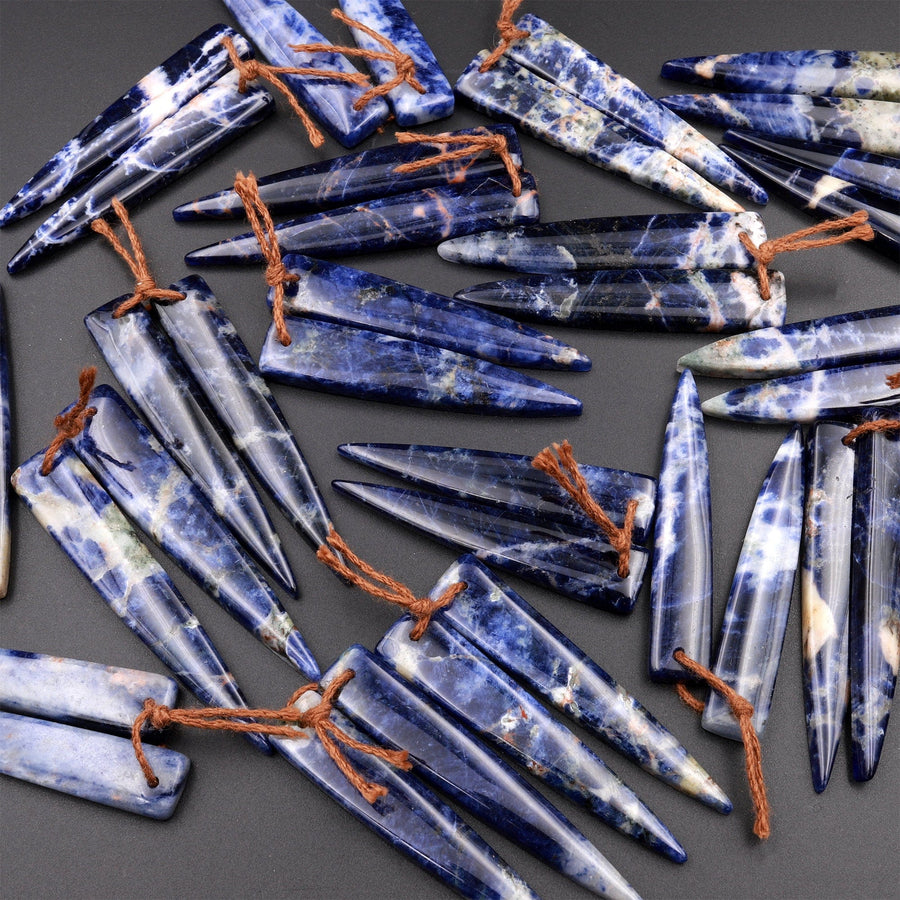 Natural Blue Sodalite Earring Pair Dagger Long Triangle Cabochon Cab Drilled Matched Gemstone Bead Pair
