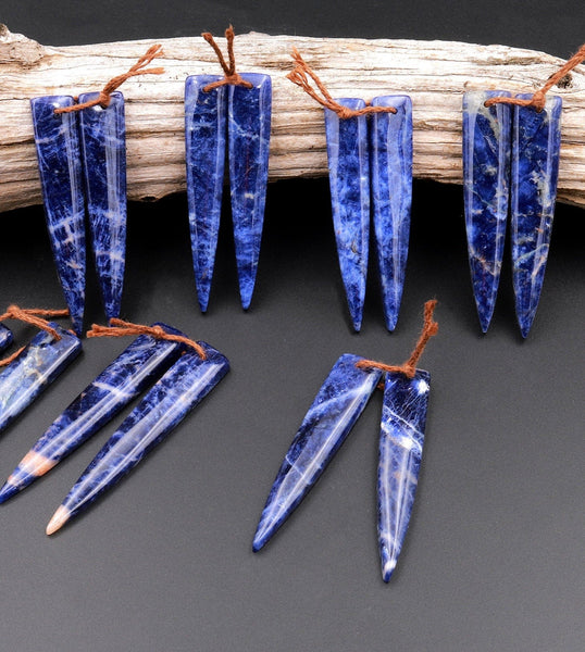 Natural Blue Sodalite Earring Pair Dagger Long Triangle Cabochon Cab Drilled Matched Gemstone Bead Pair