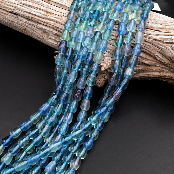 Natural Blue Green Fluorite Teardrop Beads 8x6mm Vertically Drilled Gemstone Earring Beads 15.5&quot; Strand