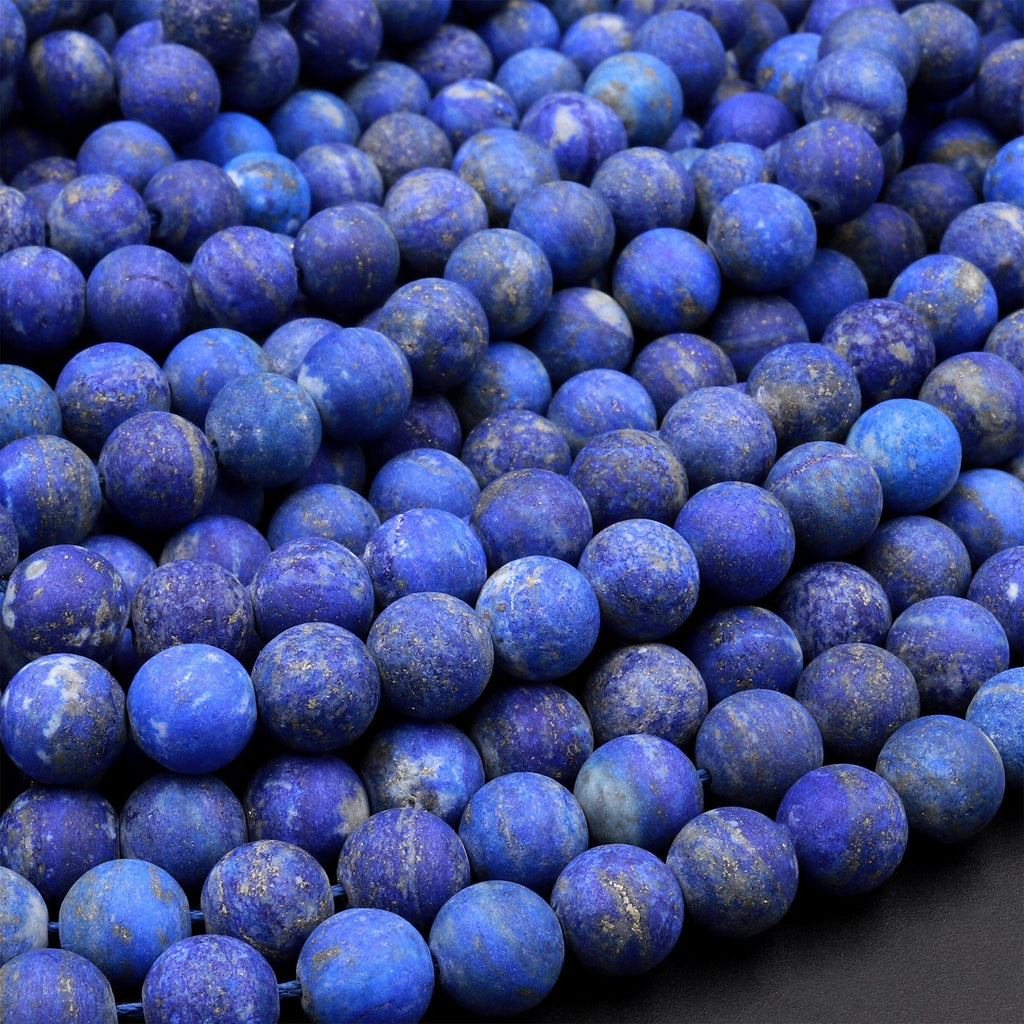 AAA Matte Natural Blue Lapis 6mm 8mm Round Beads Real Genuine Lapis Pyrite Specks High Quality Gemstone 15.5&quot; Strand