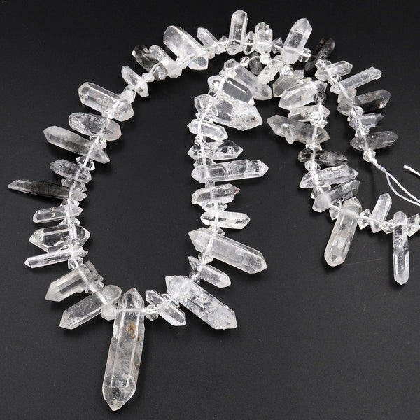 Natural Tibetan Quartz Beads Double Terminated Points Super Clear Freeform Real Natural Crystal Quartz 15.5&quot; Strand