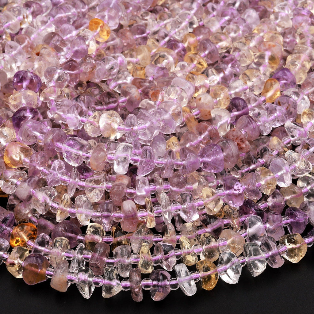 Natural Ametrine Freeform Rounded Rondelle Pebble Nuggets 8mm Beads Genuine Ametrine Gemstone Purple Amethyst Golden Citrine 15.5&quot; Strand