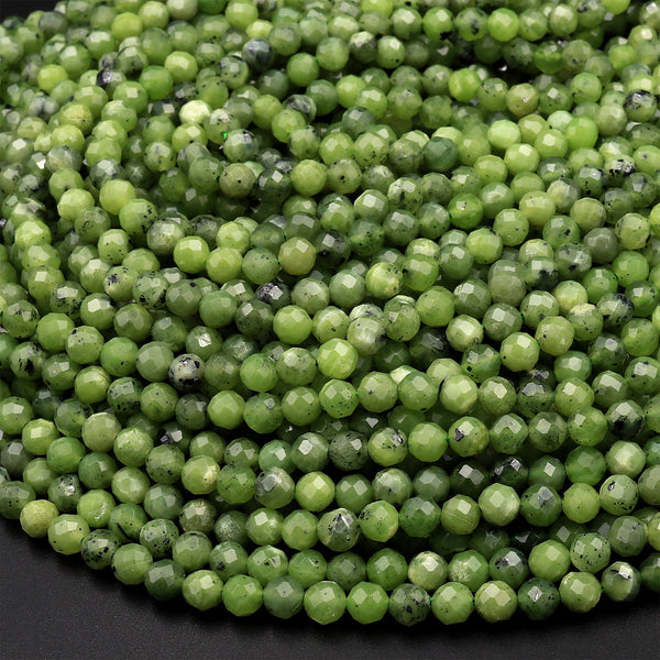 AA Faceted Canadian Jade 3mm 4mm Round Beads Micro Cut Natural Green Jade Gemstone 15.5&quot; Strand