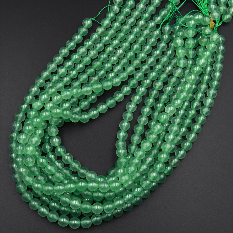Green Chalcedony 6mm 8mm 10mm Smooth Round Beads Vibrant Emerald Green Stone 15.5&quot; Strand