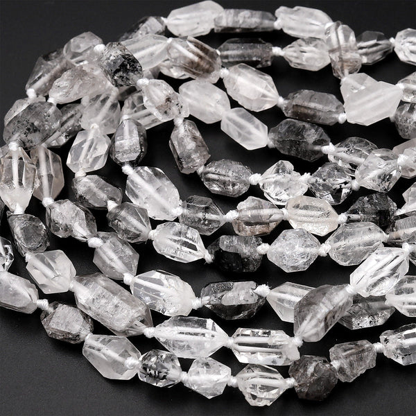 Natural Raw Rough Tibetan Quartz Beads Drilled Double Terminated Points Super Clear Freeform Real Natural Crystal Nugget 15.5&quot; Strand