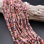 AAA Natural Multicolor Watermelon Tourmaline Micro Faceted Rondelle Beads 4mm 5mm Pink Green Gemstone 15.5&quot; Strand