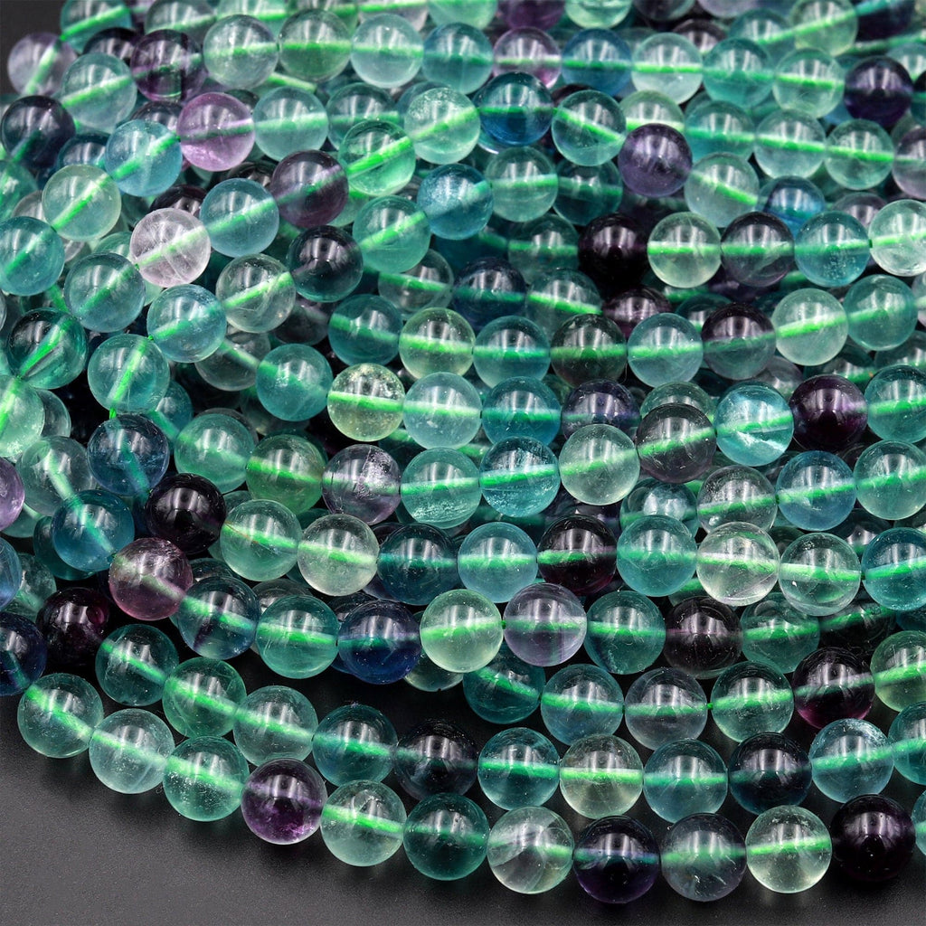 AAA Natural Fluorite Beads 6mm 8mm Smooth Round Beads Purple Green Fluorite Gemstone 15.5&quot; Strand