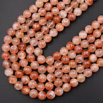 AAA Fiery Natural Sunstone Round Beads 6mm 8mm Feldspar Golden Glitters Orange Red Gemstone 15.5&quot; Strand