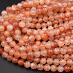 AAA Fiery Natural Sunstone Round Beads 6mm 8mm Feldspar Golden Glitters Orange Red Gemstone 15.5&quot; Strand