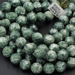 Russian Seraphinite Large Faceted 15mm Round Beads Natural Green Seraphinite Gemstone 15.5&quot; Strand
