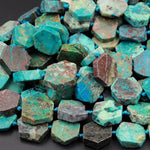 Chrysocolla Beads Hexagon Shape Flat Slice Rare Energy Stone Genuine Real 100% Natural Blue Green Gemstone 15.5&quot; Strand