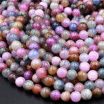 Real Genuine Sapphire 6mm 8mm Smooth Round Beads Natural Multicolor Blue Pink Red Green Yellow Gemstone 15.5&quot; Strand