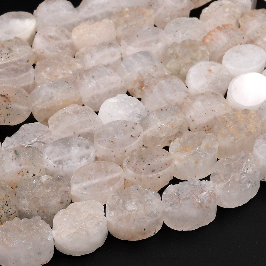 Natural Rock Crystal Quartz Druzy Raw Drusy Oval Beads 15.5&quot; Strand