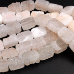 Natural Rock Crystal Quartz Druzy Raw Drusy Rectangle Cushion Cut Beads 15.5&quot; Strand