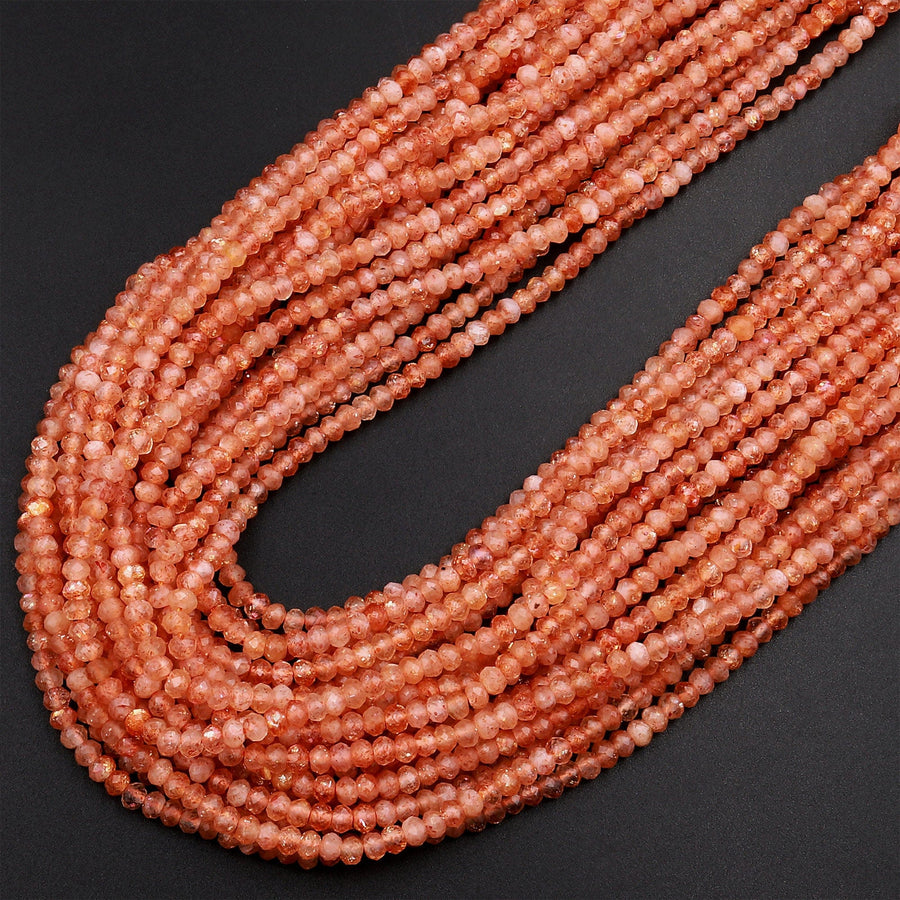 AAA Natural Sunstone Faceted Rondelle Beads 3x2mm 15.5&quot; Strand
