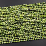 Faceted Canadian Jade 3mm 4mm Round Beads Micro Cut Natural Green Jade Gemstone 15.5&quot; Strand