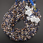 Natural Blue Orange Sodalite 6mm 8mm Beads Rounded Faceted Energy Prism Double Terminated Points 15.5&quot; Strand