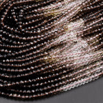 AAA Micro Faceted Multicolor Natural Smoky Quartz Rondelle Beads 4mm Laser Diamond Cut Gemstone 15.5&quot; Strand