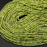 Natural Green Peridot Micro Faceted 2mm Cube Dice Square Beads 15.5&quot; Strand