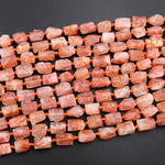 Fiery Natural Sunstone Tube Beads Feldspar Golden Glitters Orange Red Gemstone 15.5&quot; Strand