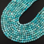 Natural Peruvian Blue Amazonite Faceted 4mm Cube Dice Square Beads Micro Faceted Laser Diamond Cut 15.5&quot; Strand
