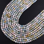 AAA Gemmy Translucent Faceted Pink Morganite Green Blue Aquamarine 4mm Round Beads Natural Beryl Gemstone 15.5&quot; Strand