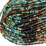 Genuine Natural Turquoise 4mm Faceted Rondelle Beads Multicolor Blue Green Brown Turquoise Micro Faceted Diamond Cut 15.5&quot; Strand