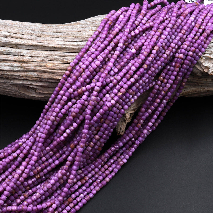 AAA Natural Phosphosiderite 2mm Faceted Cube Beads Micro Cut Gemstone Genuine Lilac Purple Stone 15.5&quot; Strand