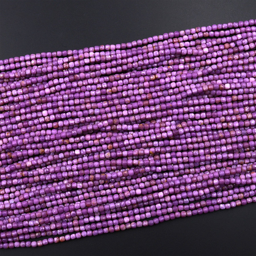 AAA Natural Phosphosiderite 2mm Faceted Cube Beads Micro Cut Gemstone Genuine Lilac Purple Stone 15.5&quot; Strand