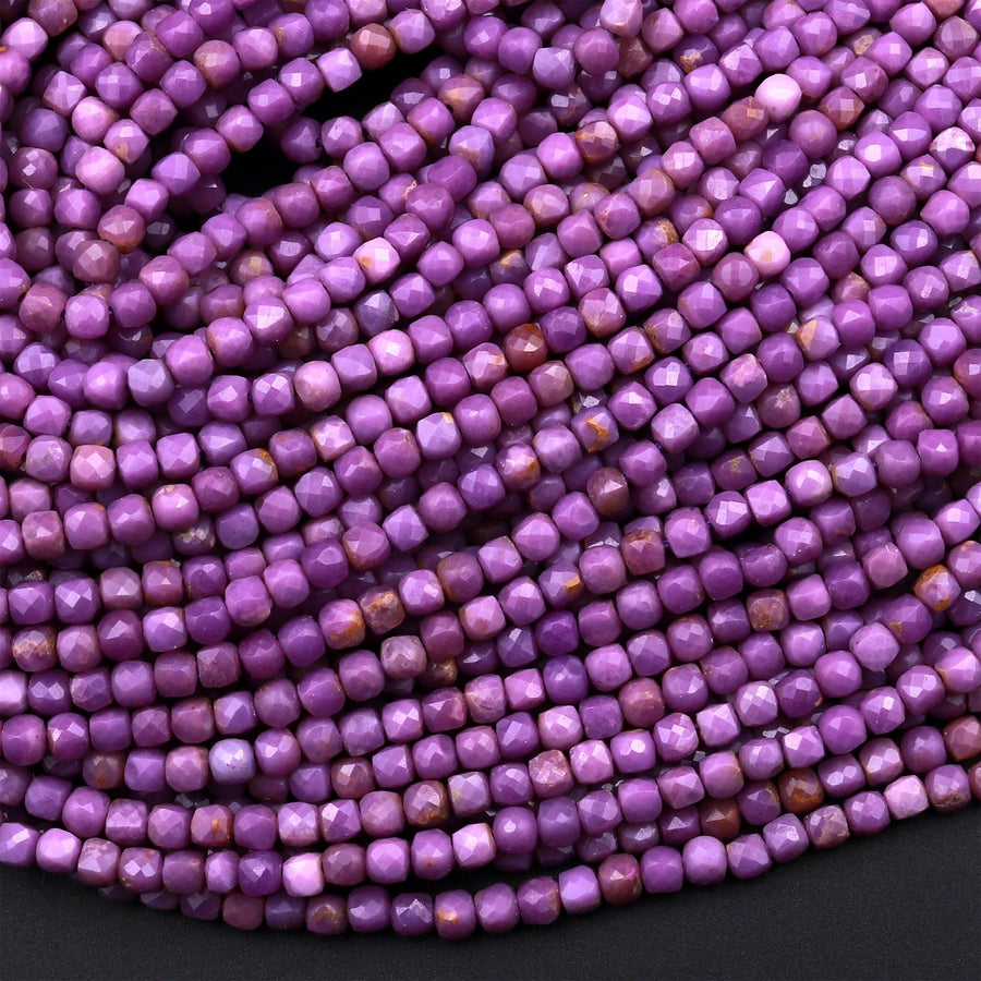 AAA Natural Phosphosiderite 2mm Faceted Cube Beads Micro Cut Gemstone Genuine Lilac Purple Stone 15.5&quot; Strand