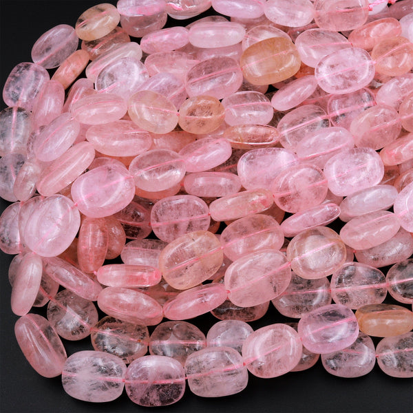 AAA Natural Morganite Beads Smooth Rounded Rectangle Oval Beads High Quality Natural Pink Beryl Aquamarine Gemstone 15.5&quot; Strand