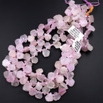 Hand Cut Natural Kunzite Beads Flat Teardrop Briolette Focal Pendant Natural Pink Violet Purple Gemstone 16&quot; Strand