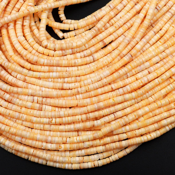 Natural Melon Shell Heishi  Beads Rondelle 2mm Yellow Tan Beige Cream Shell Strand