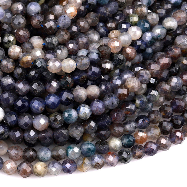 Natural Iolite Faceted 6mm 8mm Round Beads Genuine Real Iolite Gemstone 15.5&quot; Strand